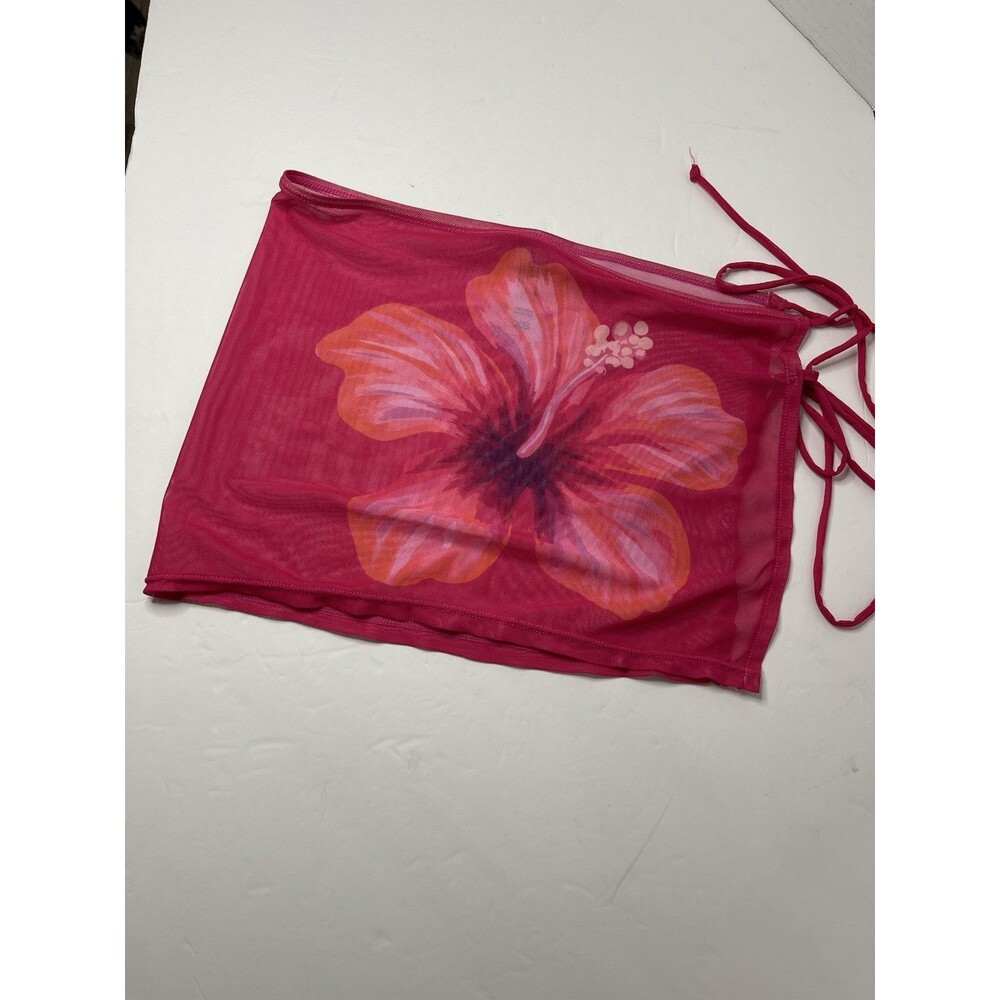 Bebe Women's XS Hot Pink Sheer Floral Swim Skirt Coverup Tie Side